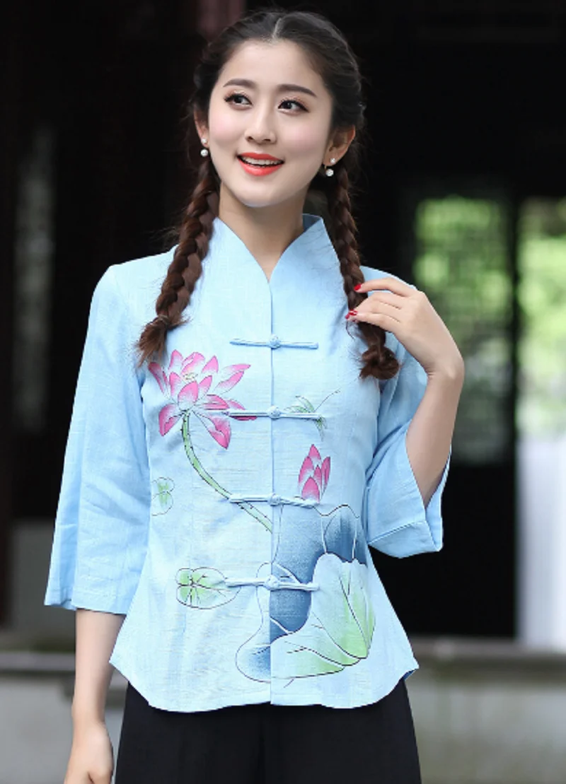 Hot Sale New Women Chinese Style High Quality Cotton Linen Tang Suit Jacket Fashion Printing Tops Coat Ladies Casual Jackets