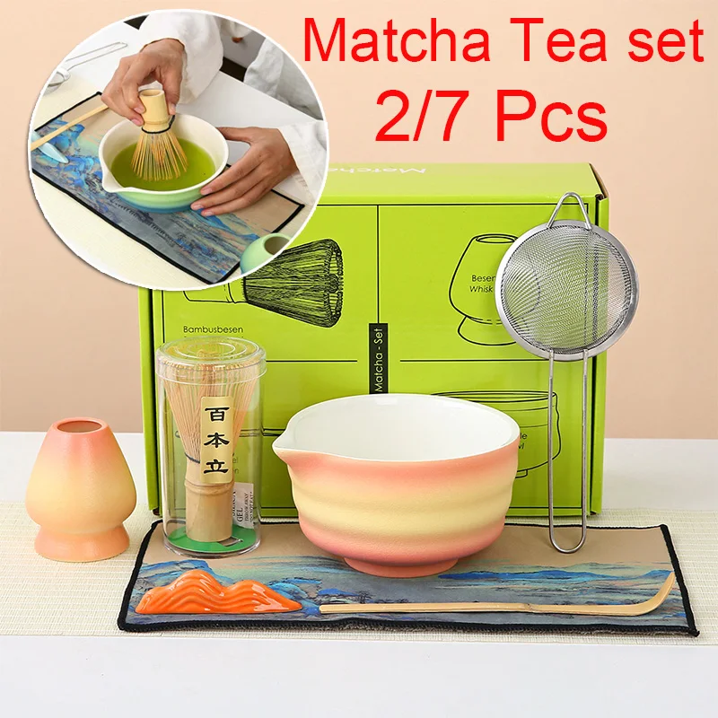 2/7 Piece Japanese Tea Set Matcha Green Tea Blending Bowl Brush Bamboo Utility Brush Tool Kitchen Matcha Bamboo Accessories