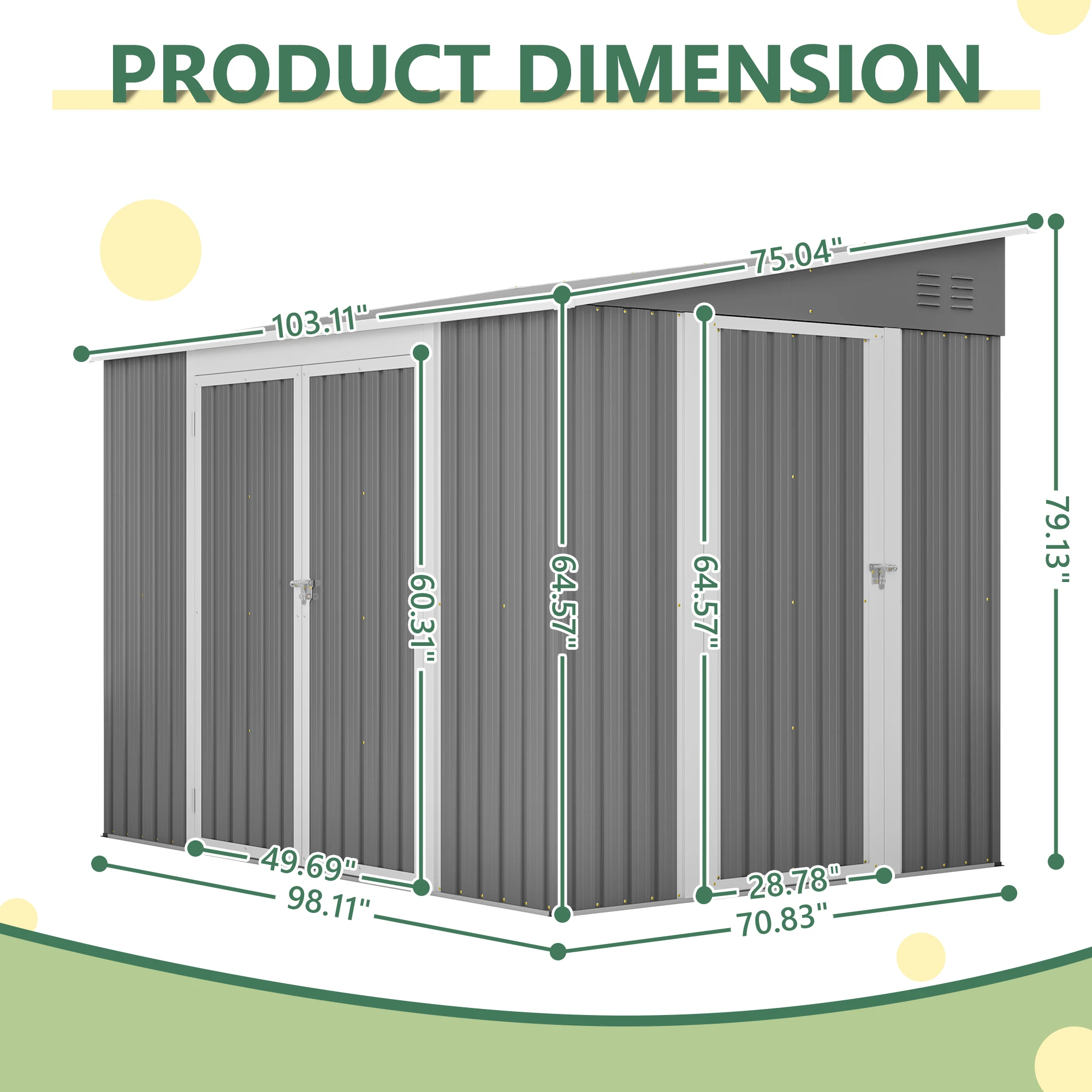 6 x 8 FT Metal Outdoor Storage Shed, Garden Tool Storage House with 2 Lockable Door 2