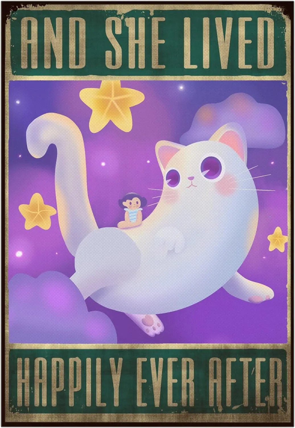 Vintage cat tin sign and she lived happily ever after 12x16 inch home