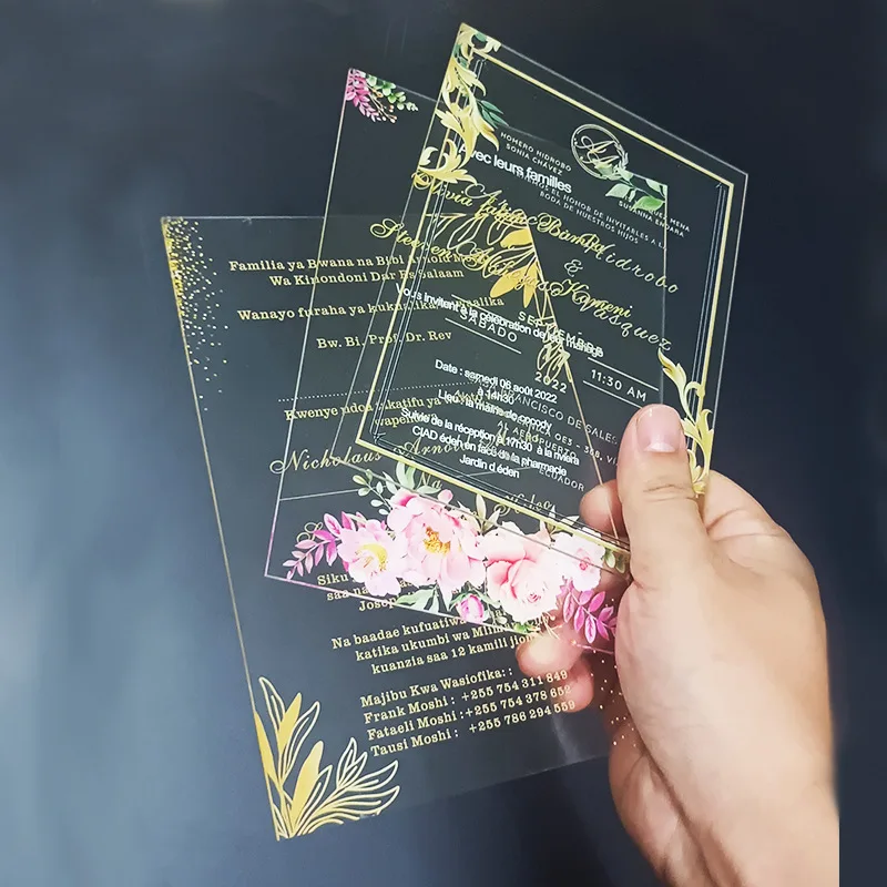 

Luxury Acrylic Wedding Invitation Cards Custom Words UV Print Picture Pattern Birthday Party Invitation Postcard Blessing Card