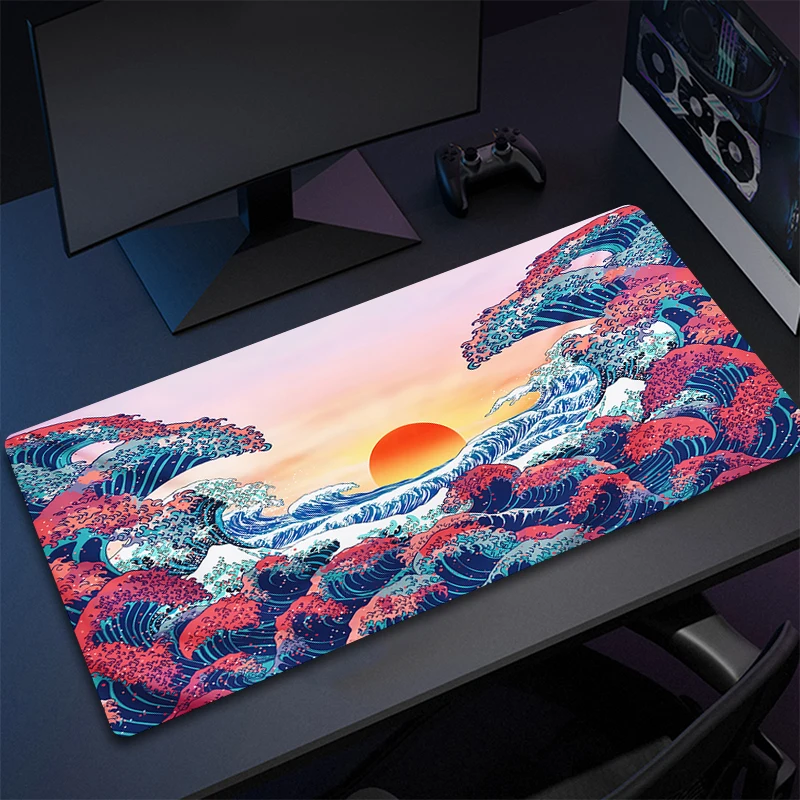 thumbnail image 1 of Nueva alfombrilla de ratón con impresión personalizada HD para PC, alfombrilla de ratón de goma con grandes olas de arte japonés, tapete de bloqueo en los bordes XXL, alfombrillas antideslizantes para, 1 of 5