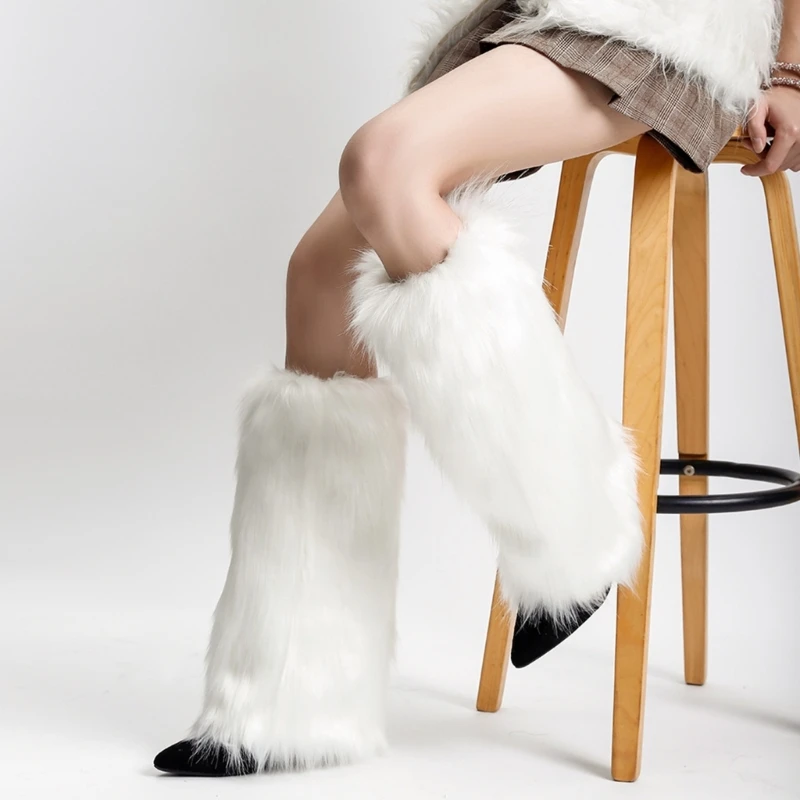

Womens Furry Party Costume Sexy Y2K Faux Furs Fuzzy Long Shoes Cuffs Cover Leg Warmers/Boot Sleeves/Boot Covers