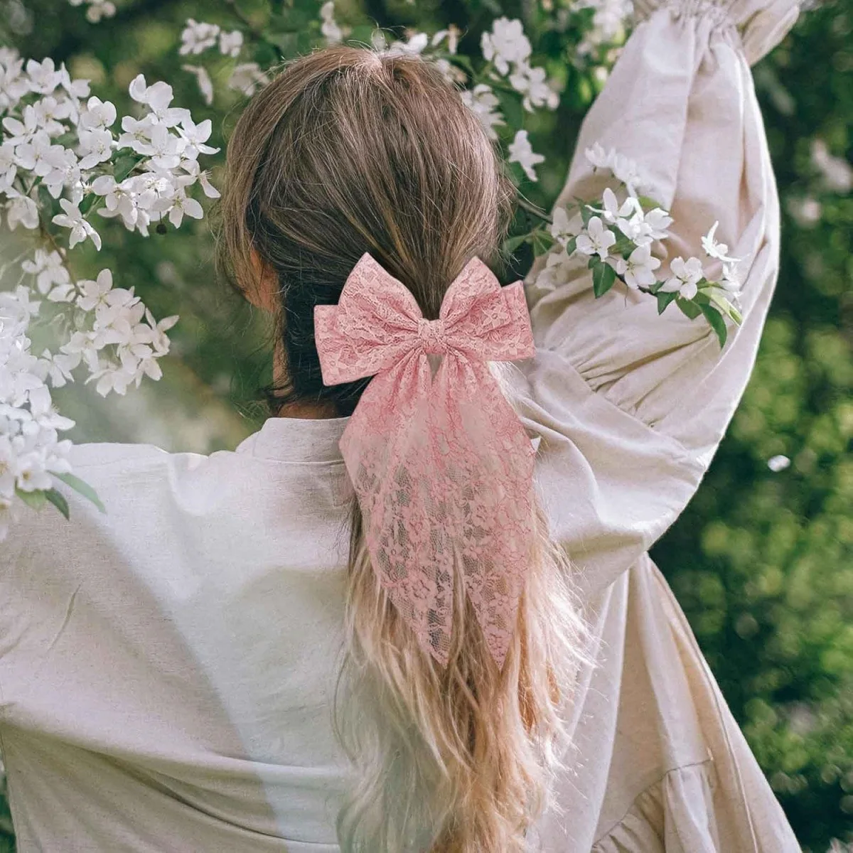 1PC Lace Bow Hair Clips Set, Valentine's Day Romantic Hair Accessories,Pink Black Beige Hairpins, Elegant Floral Lace Hair