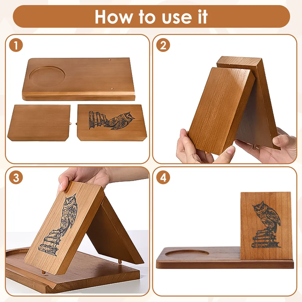 Supporto da lettura in legno Supporto per libri triangolare rimovibile con portabicchieri Scaffale per ricette multifunzionale per organizer fermalibri da tavolo  15