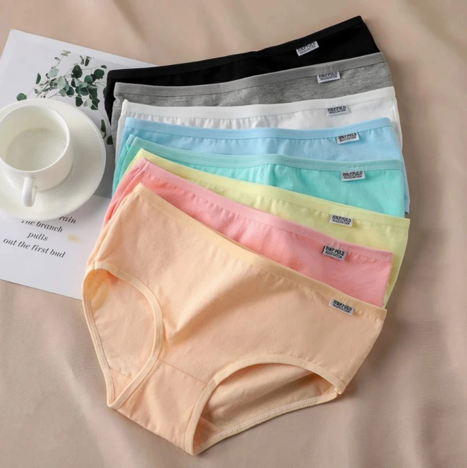 7Pcs Candy Color Cotton Panties - Comfortable Mid-Waist Plus Size Briefs