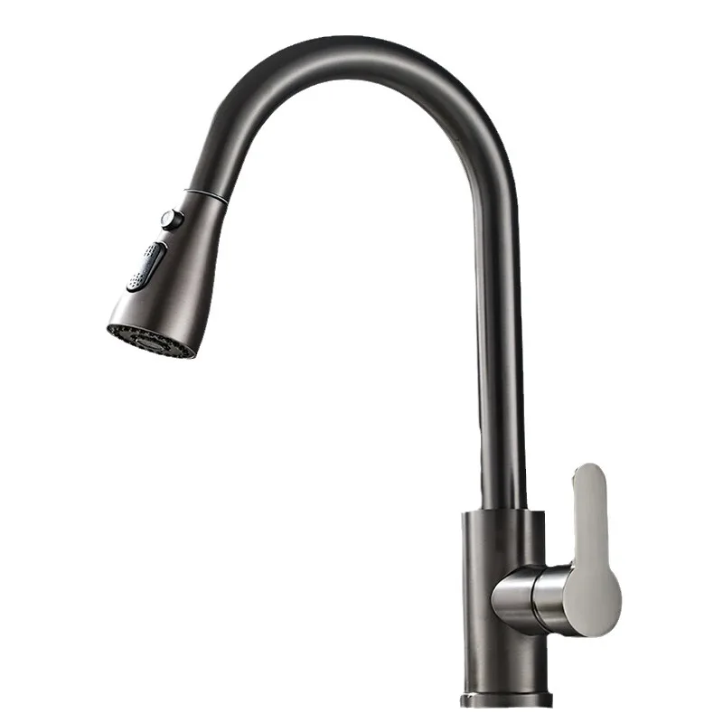 Pull Out Kitchen Faucets Spout 360 Rotate Hot and Cold Deck Mounted Water Taps Single Handle Stream Sprayer Nozzle Free Shipping