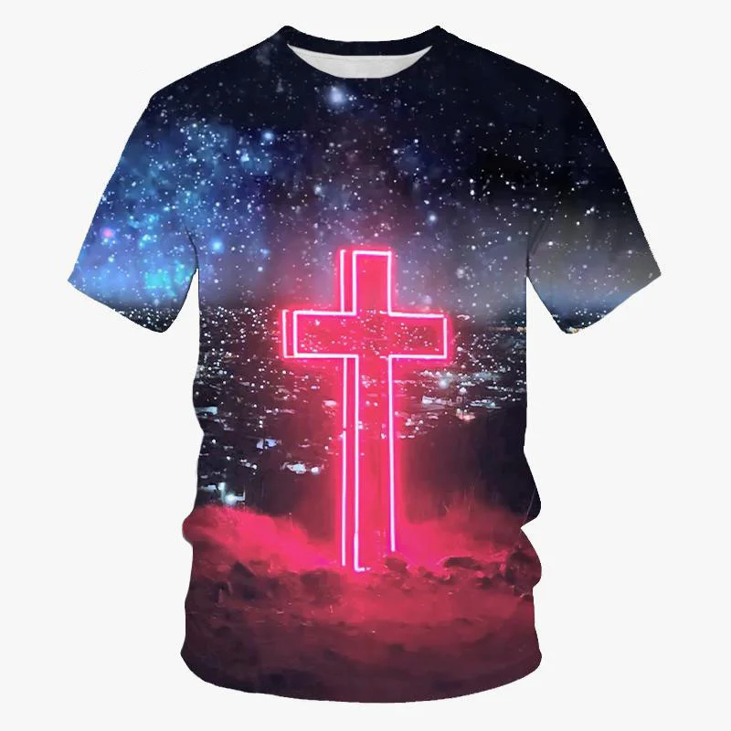 

Vintage Christian Faith T-Shirt For Men Sacred Cross Pattern Short Sleeves Summer Street Oversized Tees Tops Women Clothes