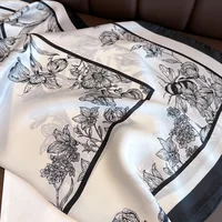 2024 New Floral Silk Square Scarf Women Satin Shawl Wrap Hijab Female Hair Band Wrist Luxury Headkerchief 70*70cm Echarpe 4