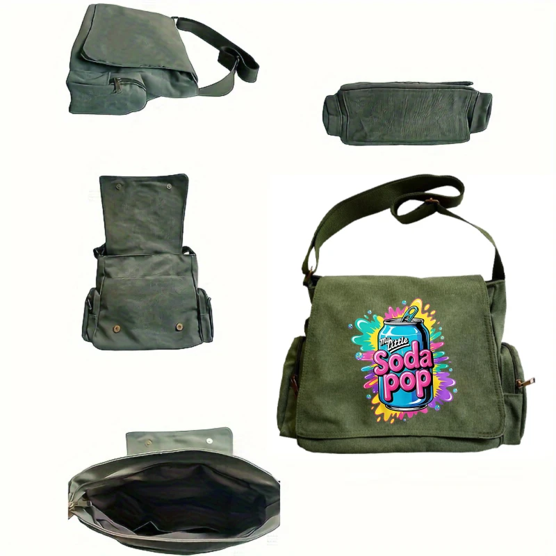 Women's Large Capacity Canvas Shoulder Bag Men's Crossbody Bag Colorful Soda Pop Print Messenger Bag Flap Bag Travel