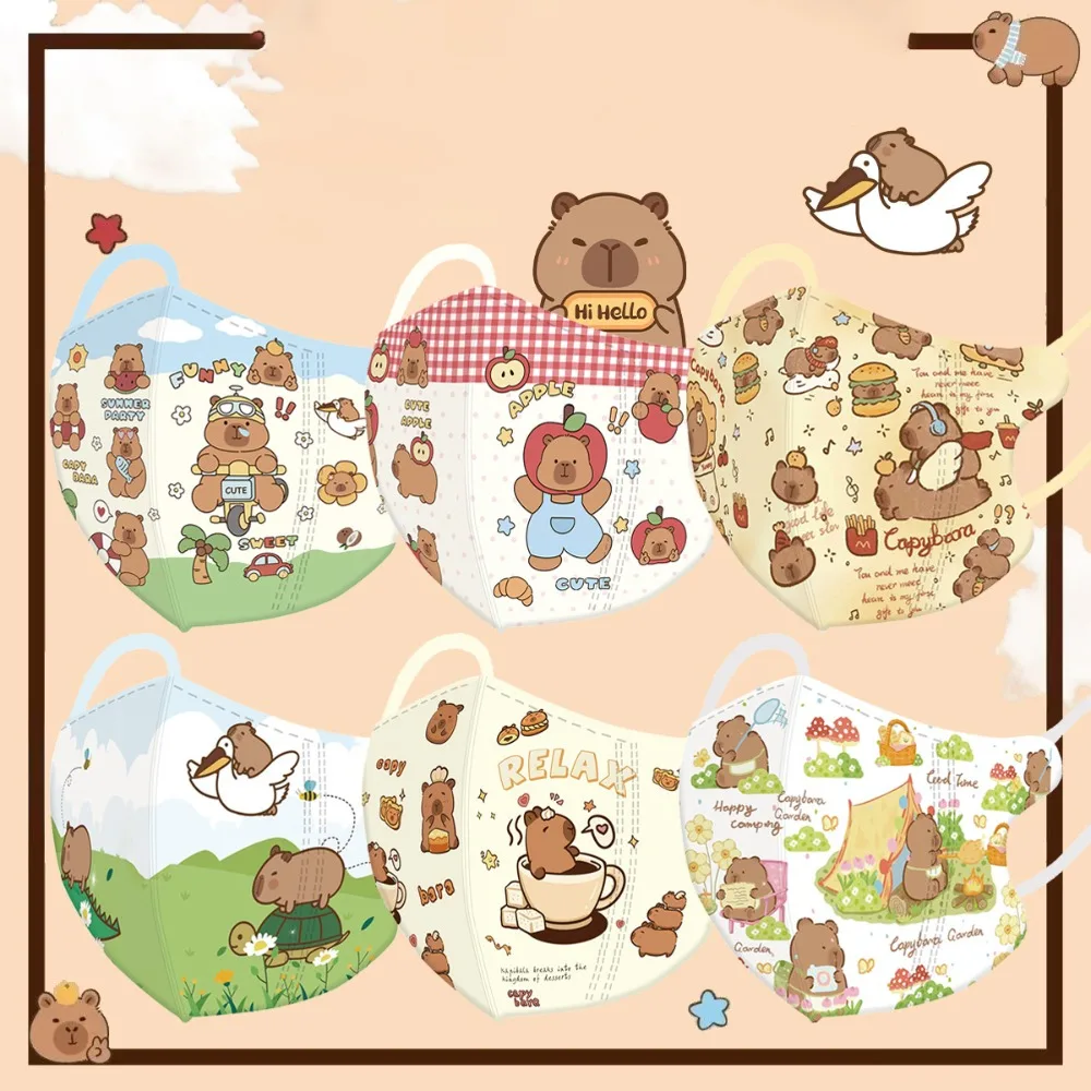 Cartoon 3D Children's Mask Anti Pollen Capybara Pattern Anti-sun Mask Butter Bear Disposable Sunshade Outdoor