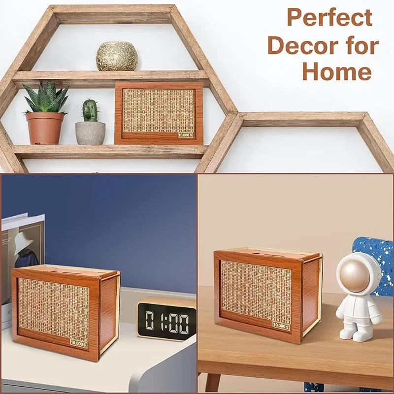 10000 Euro Money Box Decorative Natural Wooden Saving Money Box with Goals Reusable Counter Piggy Bank for Kids Home Decor