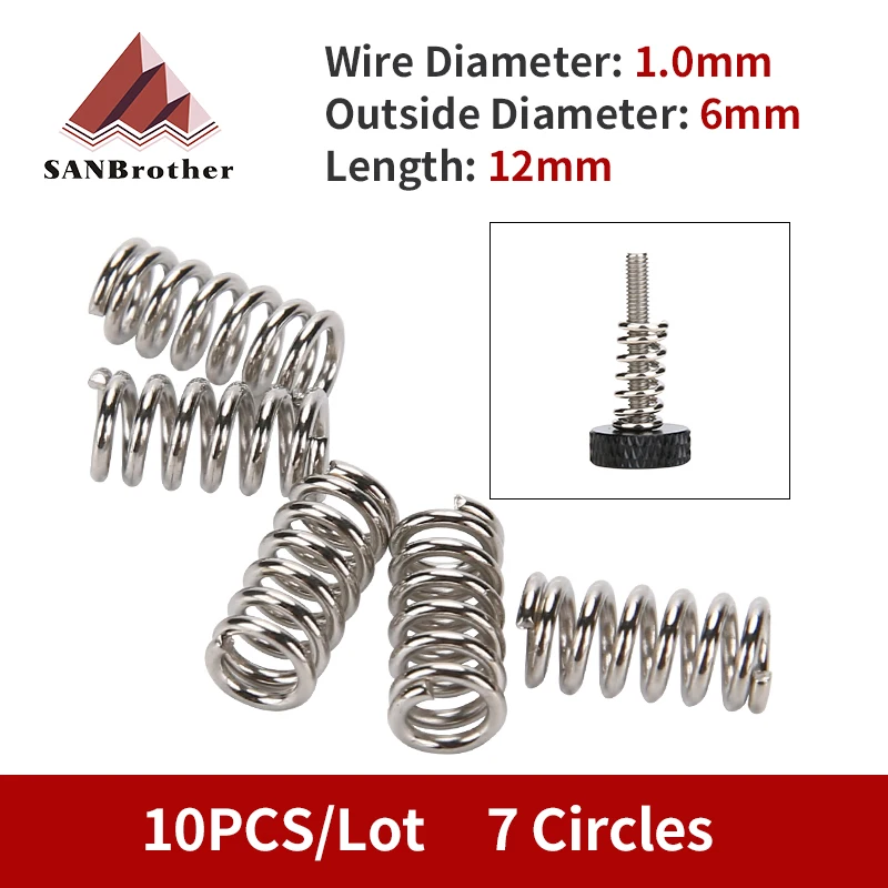 

10PCS/Lot 304 Stainless Steel Compression Spring For Extruder V1.5 Nickel Plating 1.0mm 12mm for 3D Printer Accessory