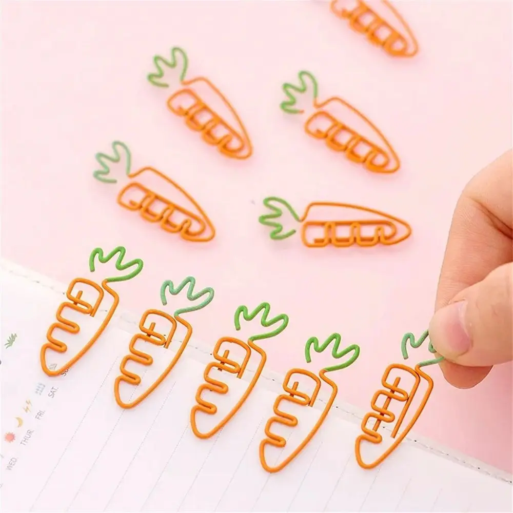 5pcs Kawaii 당근 모양의 당근 종이 클립 바인더 클립 메모 클립 당근 금속 북마크 과일 오렌지 문구