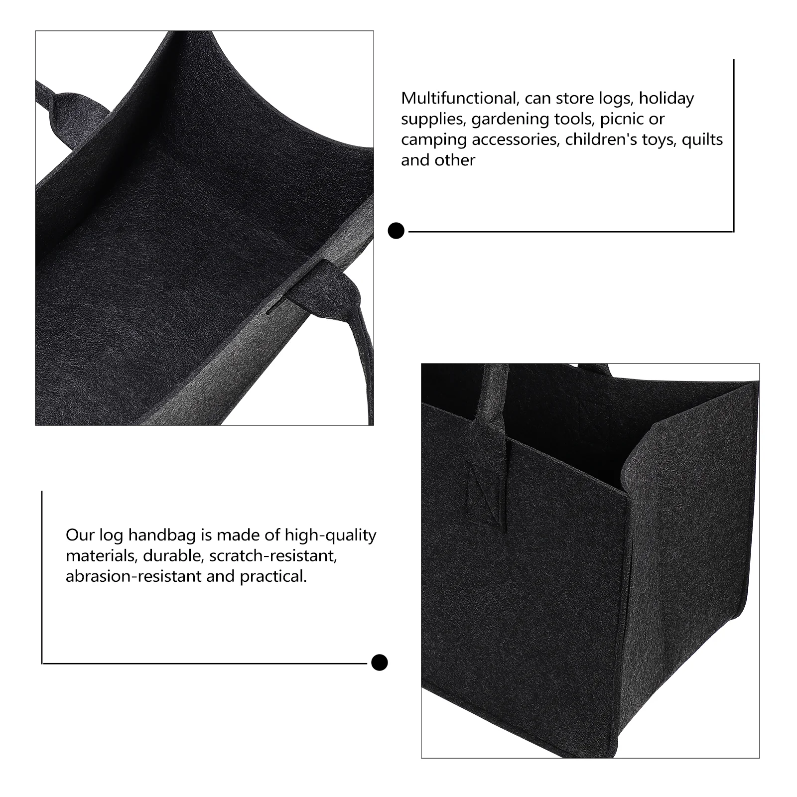 1 Pc Portable Felt Storage Pouch Firewood Storage Bag for Outside felt firewood bag felt firewood basket