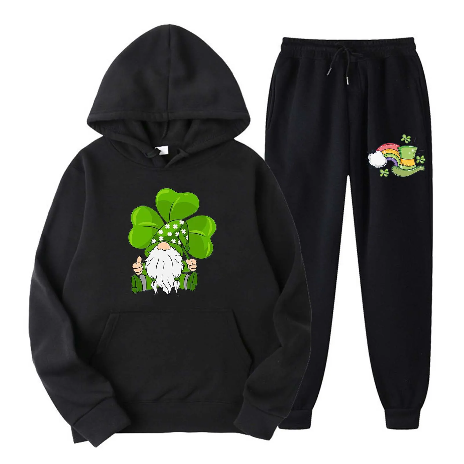

Мужская и Женская Спортивная толстовка с капюшоном с длинным рукавом с принтом карликовые четырехлистные Мультяшные брюки костюм Размер 6 высокие женские брюки