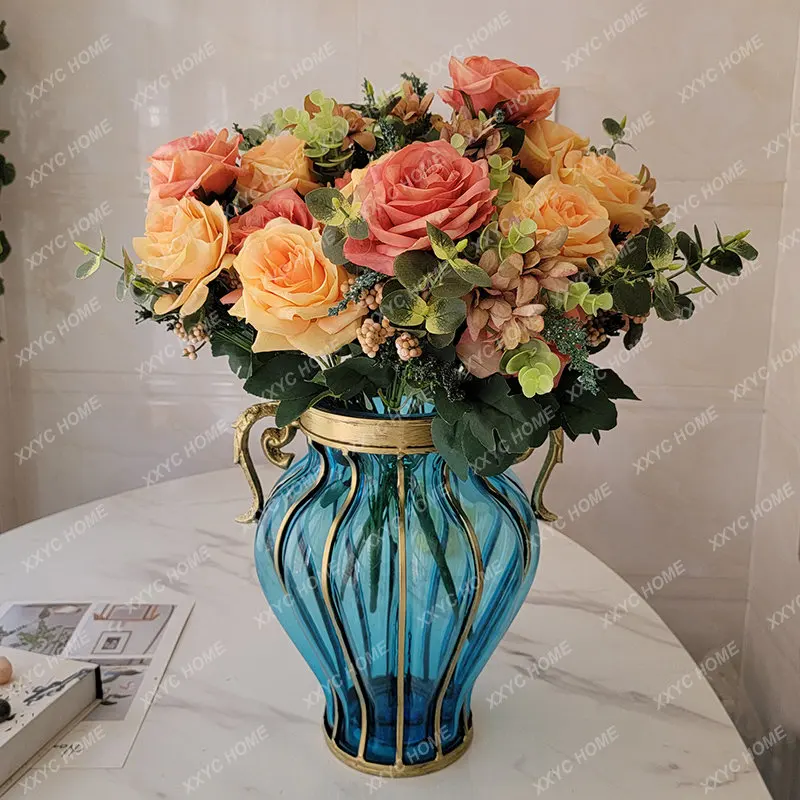 

Blue Creative Glass Vase Decorative Ornament Living Room Desktop Transparent Hydroponic Flower Fashion