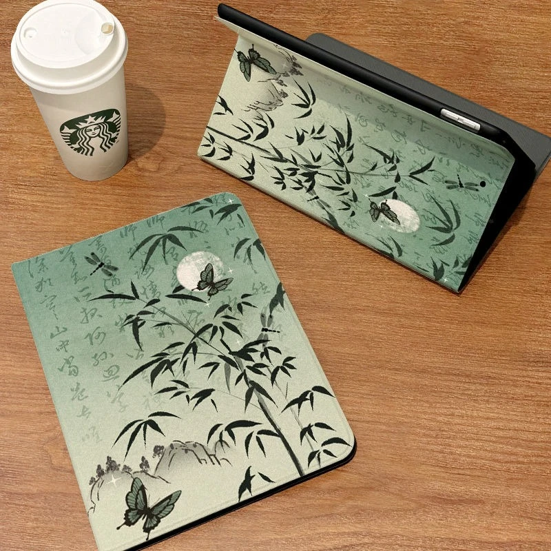 Bamboo Ink Painting iPad Case with Pencil Holder