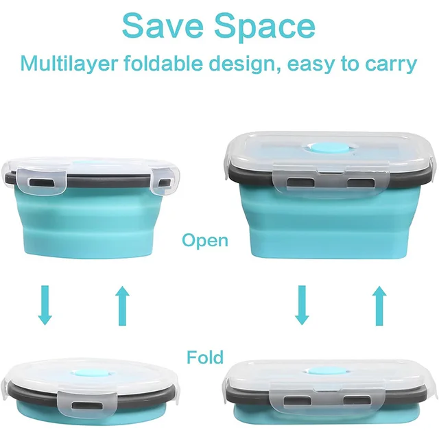 4 pliable Lunch Box avec couvercle silicone Food storage container, portable bol extensible voyage pliant boîte de stockage alimentaire 2