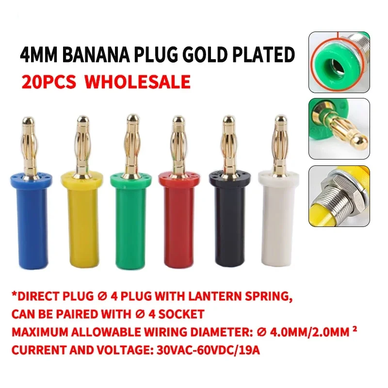 

20Pcs Copper Banana Plug 4mm High Current High Voltage Resistance Plug Welding Integrated Banana Head Connector Binding Post