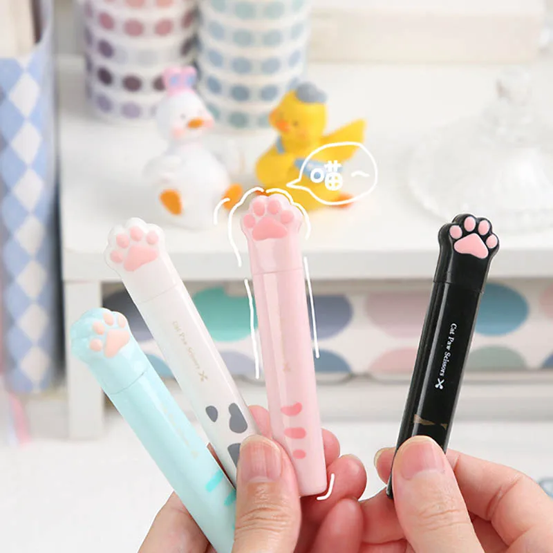 1Pcs Cute Multifunctional Hand Scissors Folding Design Mini Portable Kawaii Cat Paw Art Scissors School Stationery Novelty
