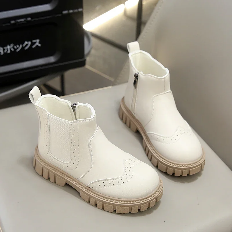 Leather Kids Ankle Boots Soft Bottom Non Slip Autumn Winter
