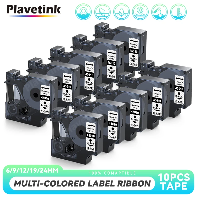 Plastetink 10 Pz 45013 12Mm Nero Su Bianco Per Dymo D1 Tape Per Dymo Labelmanage 160 280 210D Rhino 5200 4200 Etichettatrice
