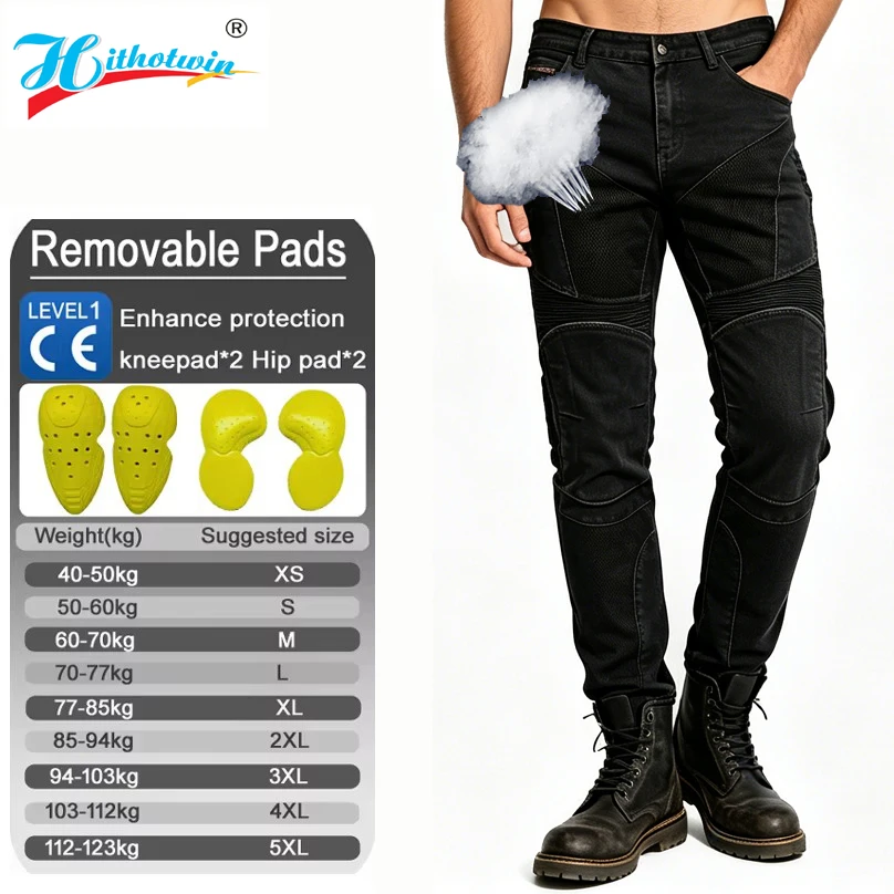 히트윈 오토바이 청바지 남성 여름 메쉬 스플라이싱 무릎 케블라 올블랙 내마모..