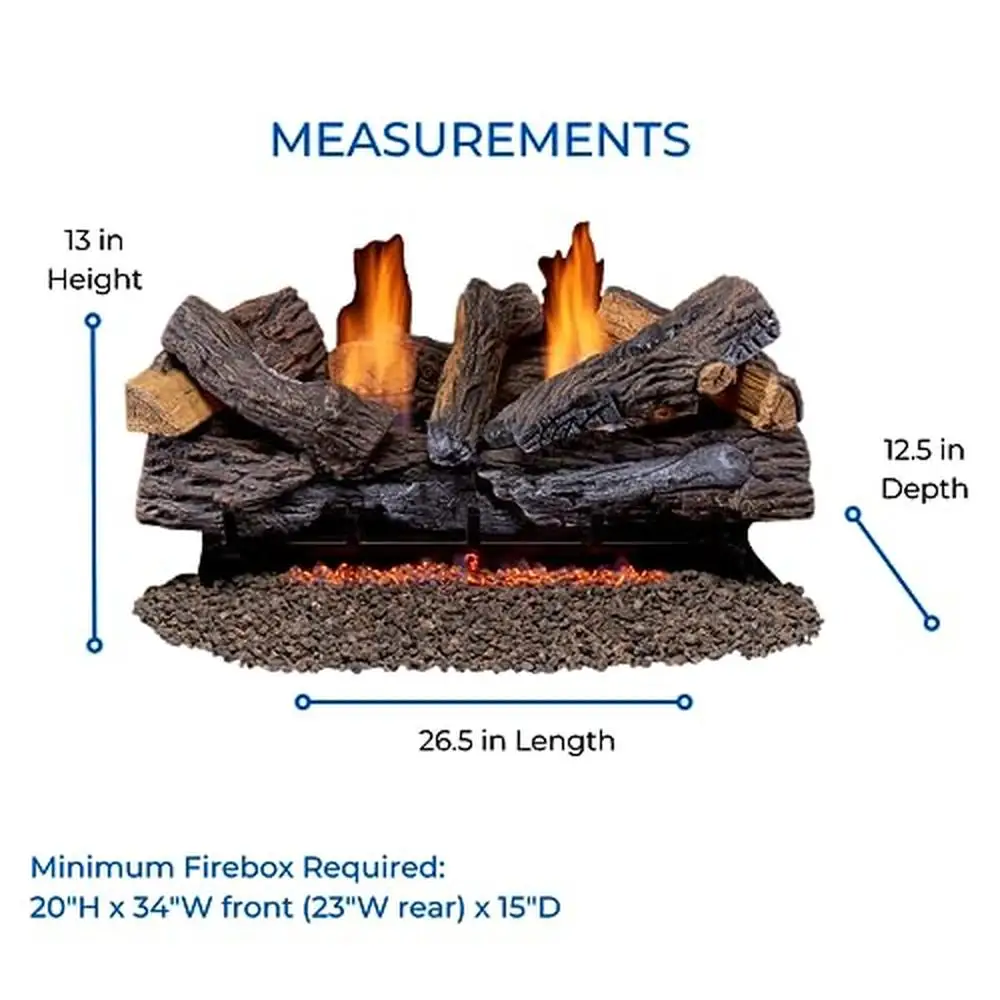 Ventless Fireplace Logs Set Remote Control Dual Fuel 33000 BTU Natural Gas Liquid Propane Stacked Red Oak Hand-Painted Ceramic 6