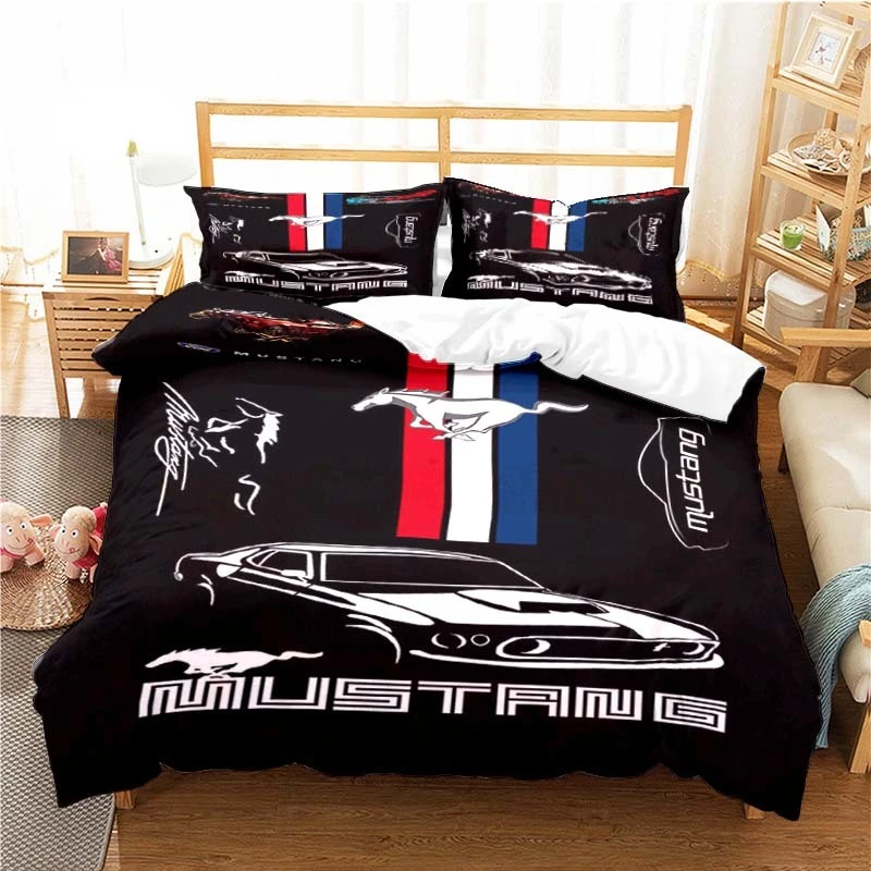 Mustang Car Pattern Duvet Cover Set Bedding for Aldult Kids Bed Set Game Quilt Cover Comforter Cover Bedding Set