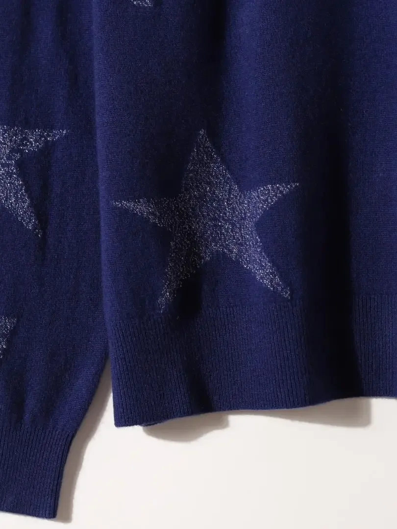 

Women's Cashmere Sweater Stars Pattern Fall Winter Casual O-neck Long Sleeve Knitted Pullover Tops