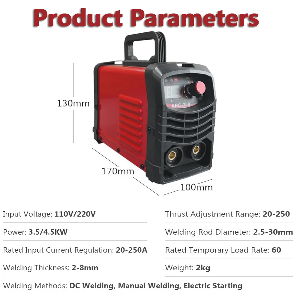 Portable Welding Machine MMA 300A 110v 220V Dual Voltage Arc Welding Machine LCD Display Semi-Automatic Transformer InverterMini