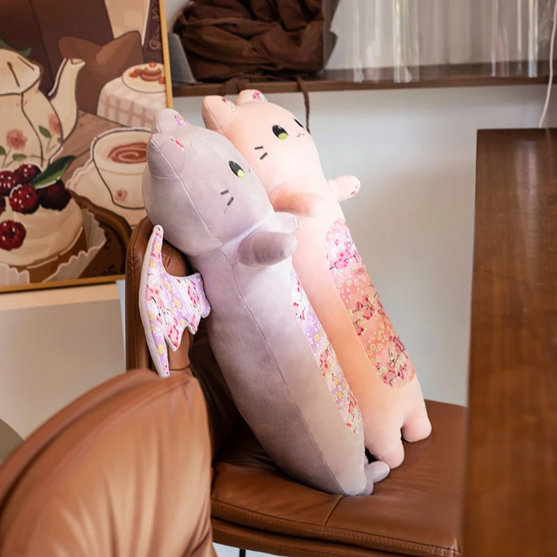 60cm Cat Shaped Hug Pillows Cherry Blossom Cat Plush Toys Bat Wing Kitten Sleeping Pillows Girl Birthday Gift 6