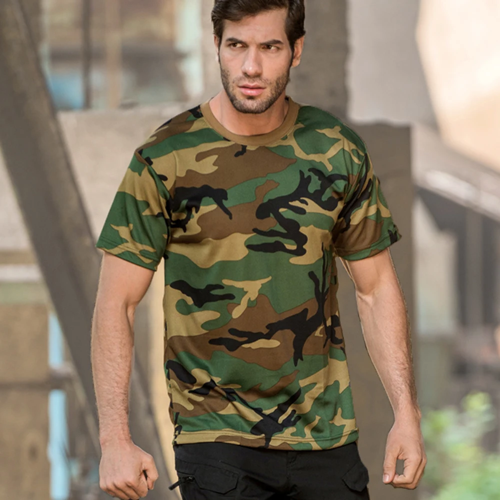 Men Camouflage Short Sleeve T-Shirt Casual Tactical Quick Dry Outdoor Gym Top Tees