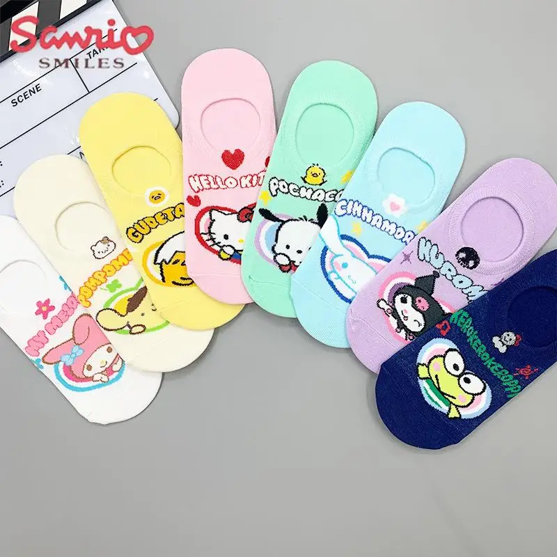 

Sanrio Character Socks New Summer and Autumn Styles Cinnamoroll Kitty Kuromi Cartoon Kawaii Boat Socks Creative Versatile