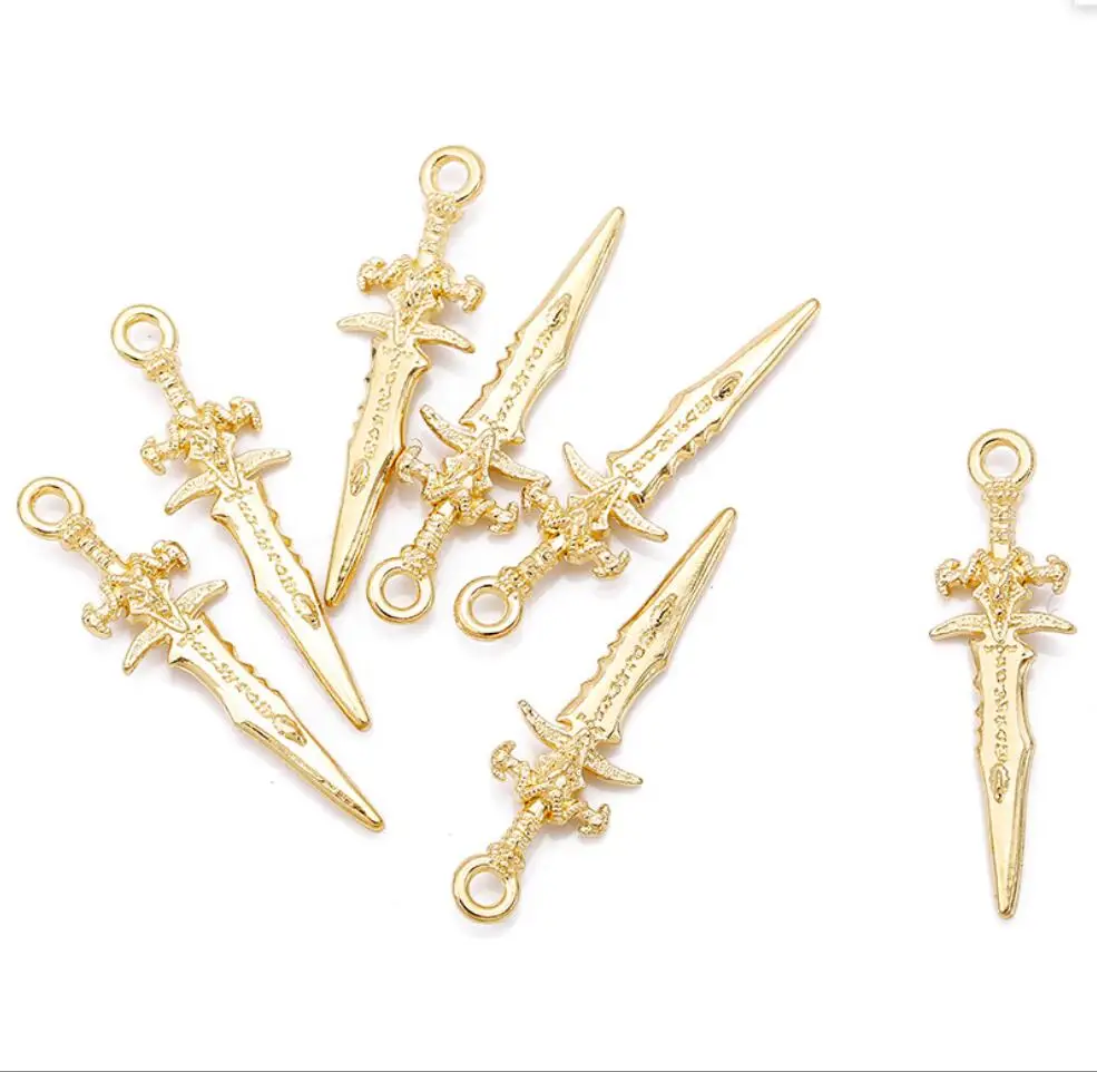 130PCS 31*9mm Alloy Antique Knight Sword Knife Gun Bow Charms For Jewelry Making DIY Handmade Weapons Pendant F0036