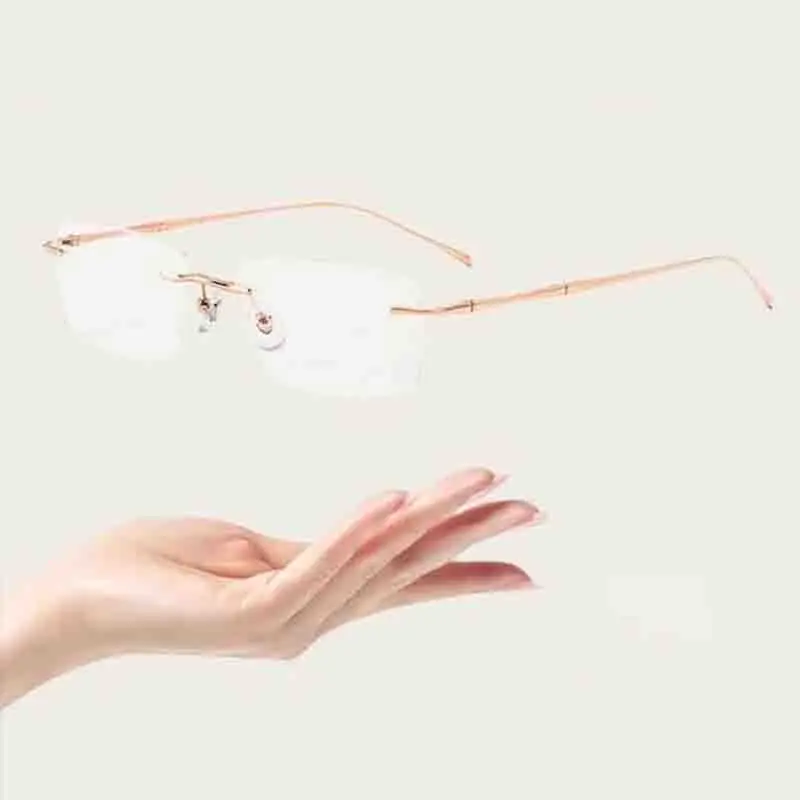 Luxuriöse Damen-Brille für Kurzsichtige, ultraleichte rahmenlose Brille, Pure Desire, kleine quadratische Gläser, Anti-Blaulicht-Brille, Grad 0~ -600 – Detail 8