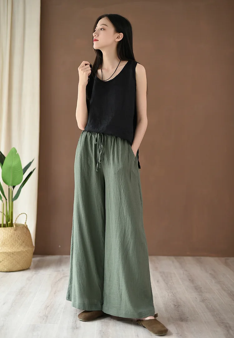 cropped leggings Full Length Wide Leg Pants Vintage Loose Elastic Waist Solid Color 2022 New Summer Clothes Pockets Women Pants RV874 carhartt pants