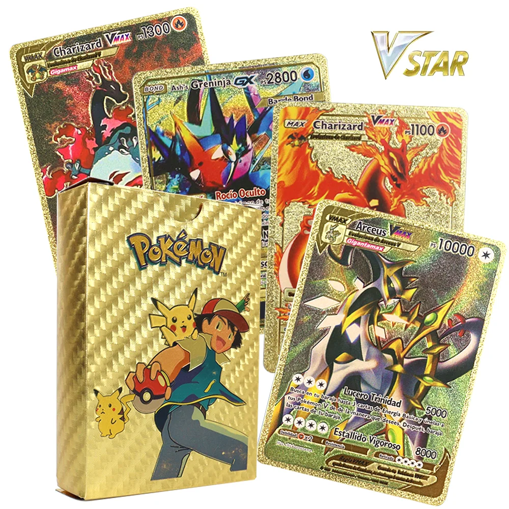 Pokemon Pikachu Charizard Vstar Rose Gold Foil Cards Box Silver Black  10000HP Arceus Rare Vmax GX Collection Battle Trainer Card - AliExpress