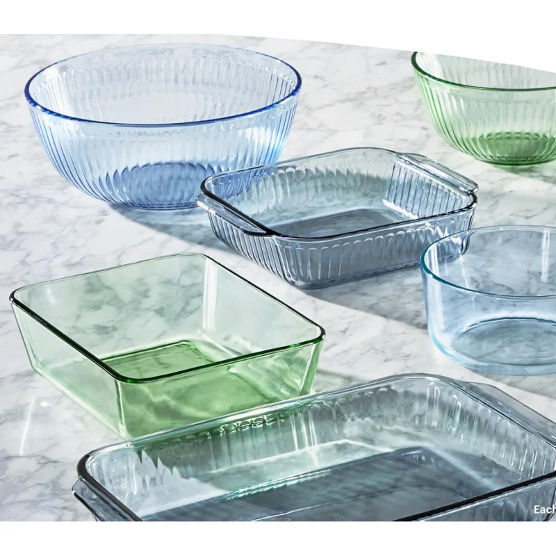 Sculpted Tinted Glass Mixing Bowl Set with Lids 6