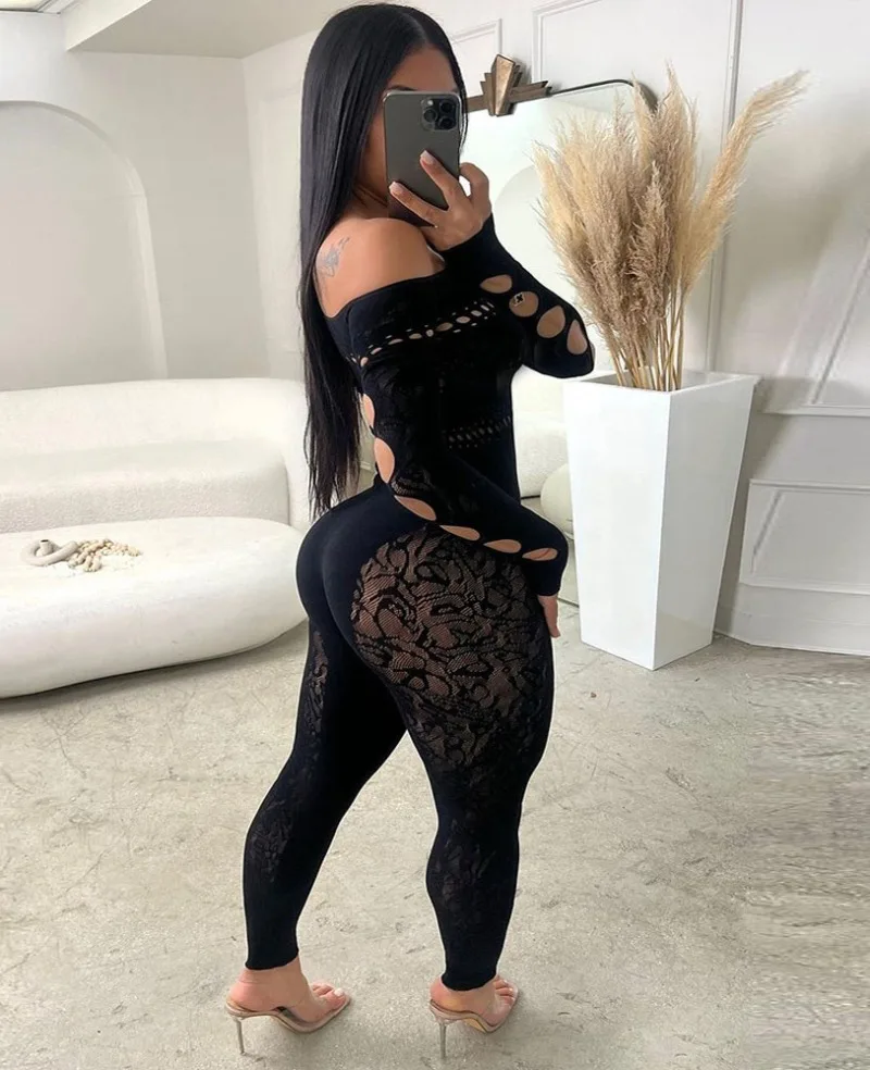Women Romper Jumpsuit Hollow Out Mesh Playsuit Bodysuit Nightclub Party