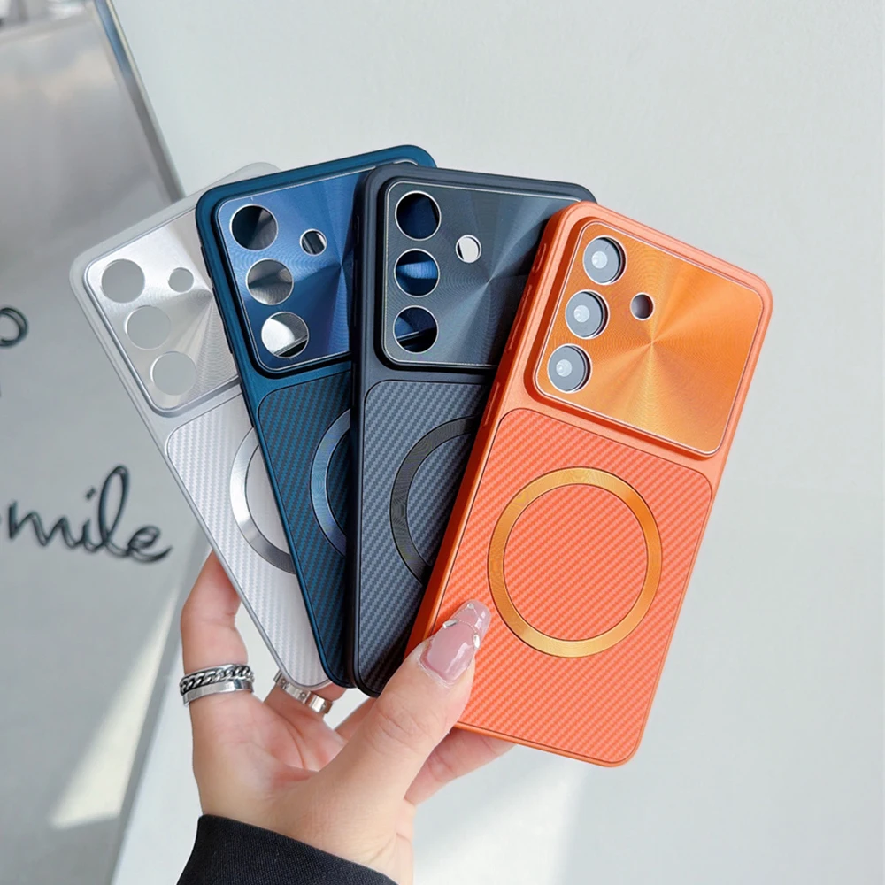 Luxury Magnetic Carbon Fiber Phone Case with Camera Protection and Wireless Charging Compatibility