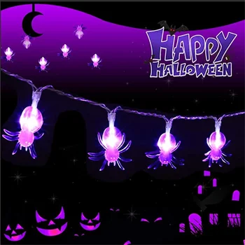Halloween LED Purple Spider String Lights Solar Battery Powered Horrible Spider Lights for Window Porch Outdoor