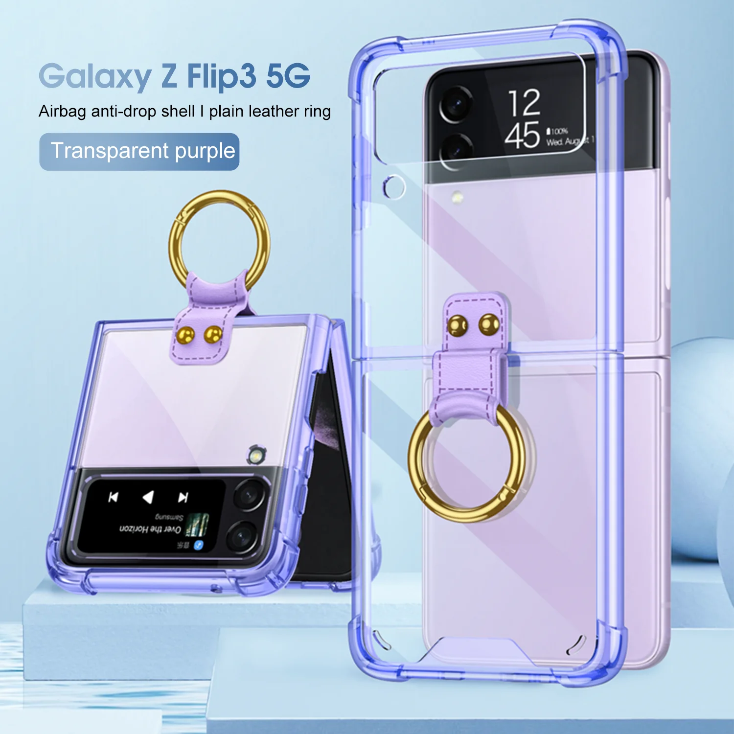 Case with Strap for Z Flip 3 Holder PC Case for Samsung Z Flip 3 Film Phone Cover All-in-one Solid Color Mobile Protective Shell samsung cute phone cover Cases For Samsung