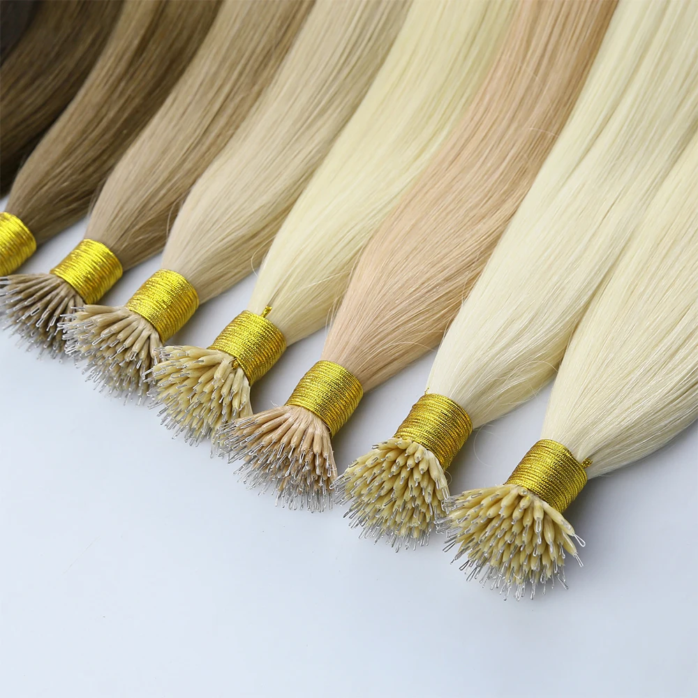 Braiding Hair Virgin Human Hair Cuticle Intact Prebonded Hair Nano Rings Real Human Hair Extensions Blonde Color #60