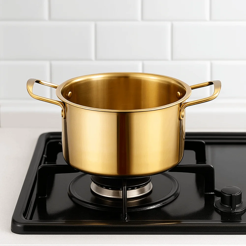 Kitchen Cookware Stainless Steel Korean Ramen Pot Deepened with Lid Stew Pot Rust Resistant Gold Soup Cooking Pot Hotpot