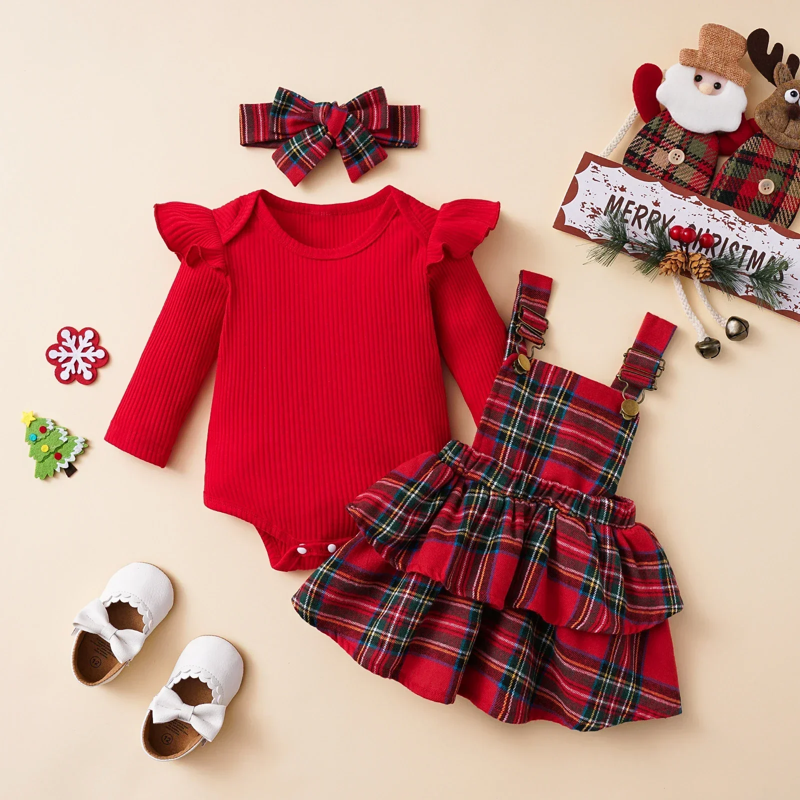 Christmas Plaid and white baby girls romper Made in Italy main image 0