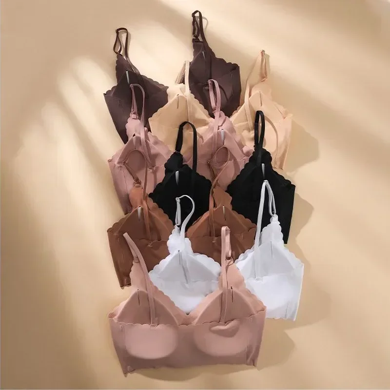 Seamless Ice Silk Ultra-Thin Breathable Bra Comfortable Breathable Underwear Women's Suspender Wavy Sexy Push-up Vest 5