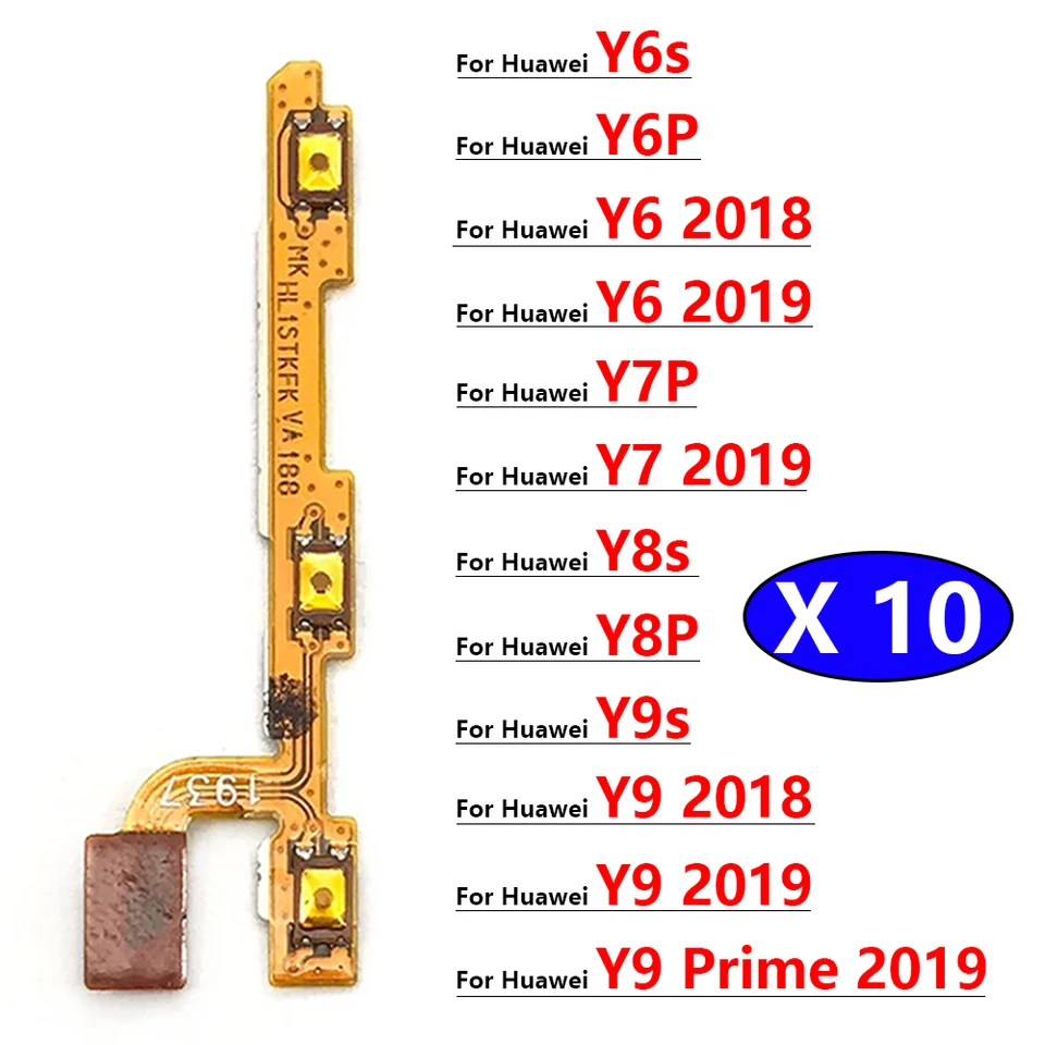 10Pcs, Power On Off Volume Side Button Key Flex Cable For
