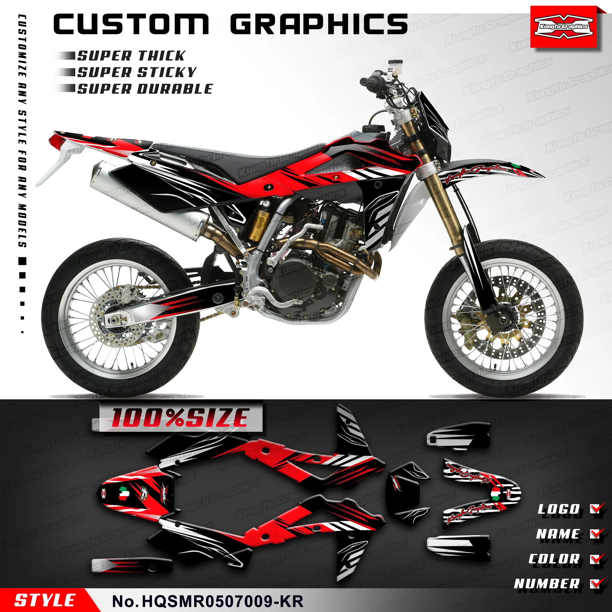 

KUNGFU GRAPHICS Personalised Sticker Decals Kit for Husqvarna SM SMR 450 510 2005 2006 2007, HQSMR0507009-KR